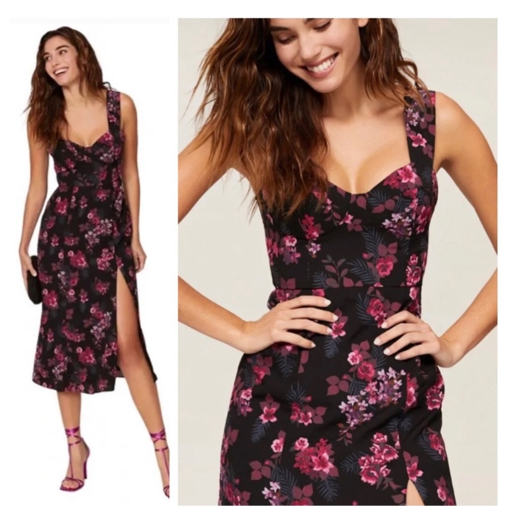 HUTCH Black Pink Purple Sweetheart Floral Sleeveless Midi Dress with Slit Size 6